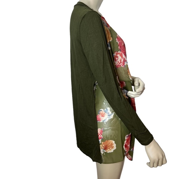 NWOT ALL FOR YOU brand Green Floral Long Sleeve Lightweight Draped Cardigan - Picture 4 of 9